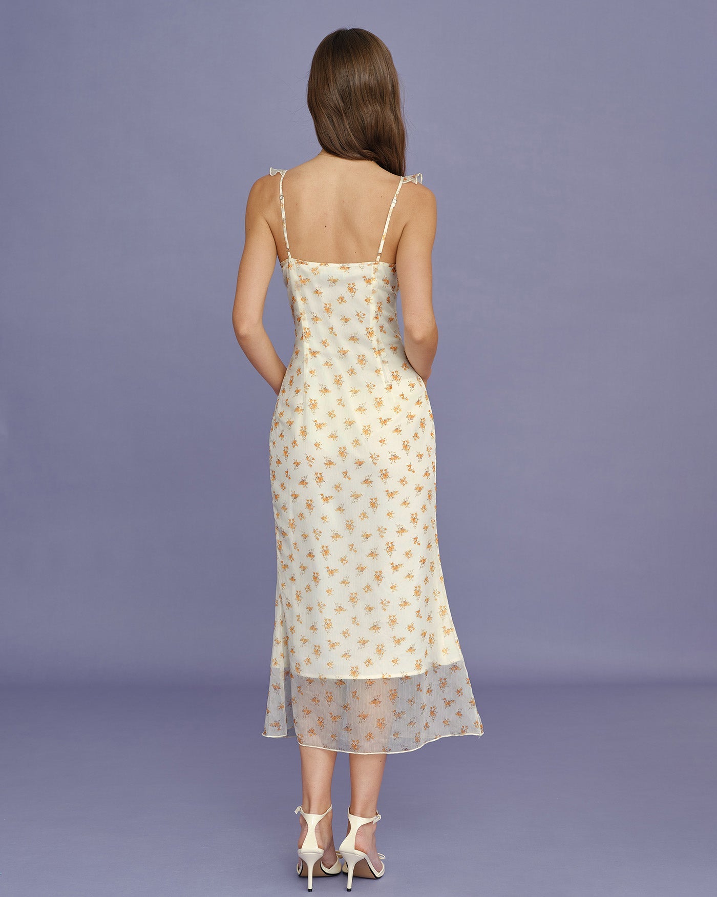 Apricot Floral Ruffle Slip Maxi Dress