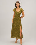 Green Sweetheart Neck Jacquard Maxi Dress