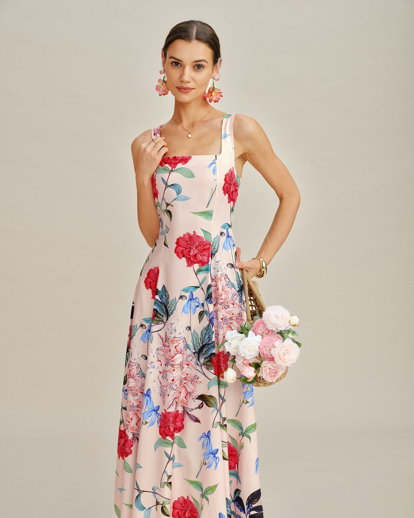 Floral A-Line Sleeveless Maxi Dress