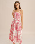 Pink Floral Shirred Slip Maxi Dress