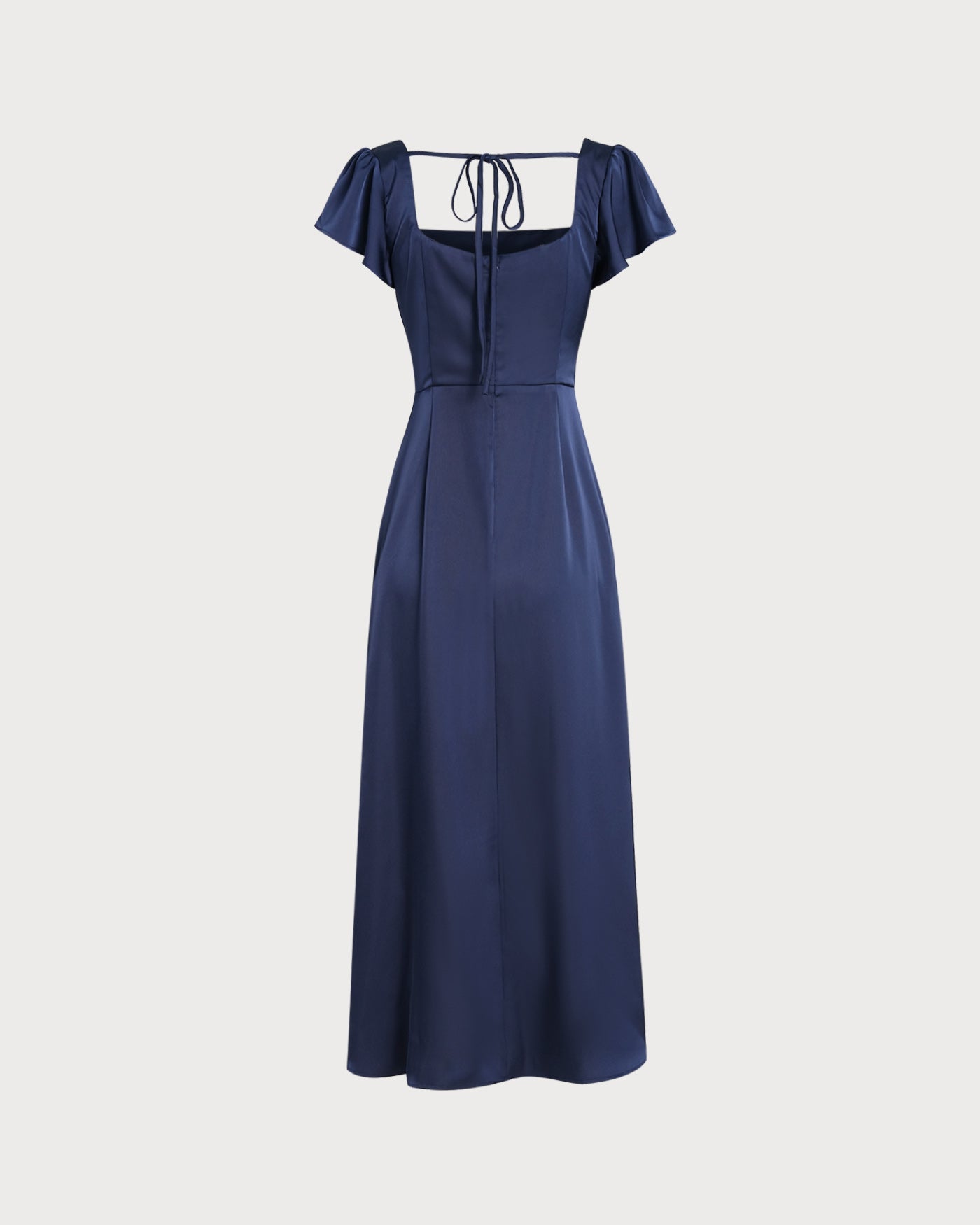 Navy Square Neck Satin Maxi Dress