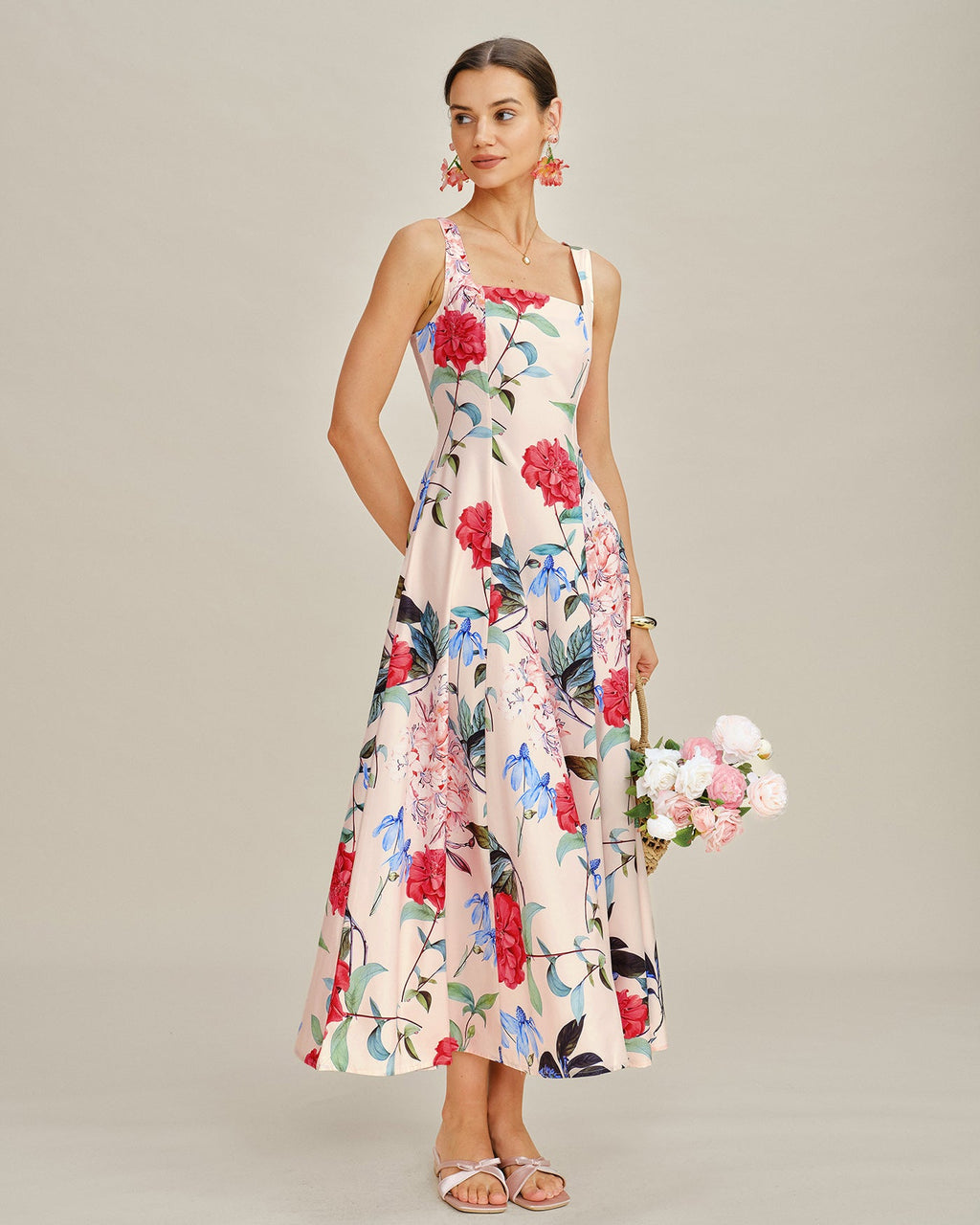 Floral A-Line Sleeveless Maxi Dress