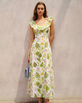 Green U Neck Plant Maxi Dress