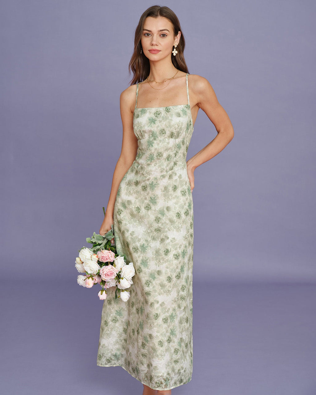 Light Green X Cross Floral Slip Maxi Dress