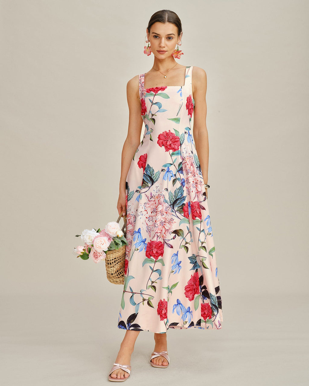 Floral A-Line Sleeveless Maxi Dress