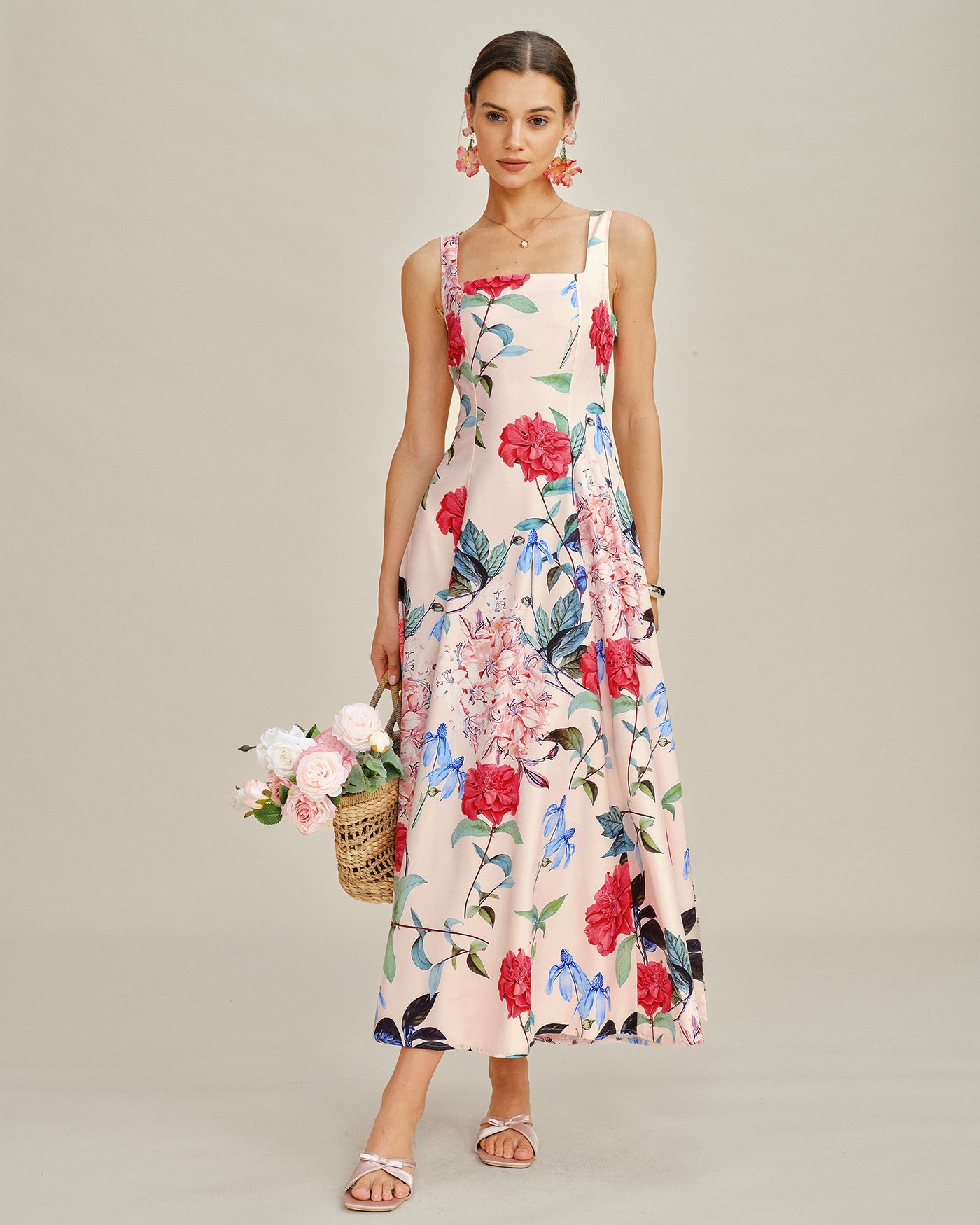 Floral A-Line Sleeveless Maxi Dress