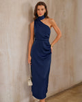Navy One Shoulder A-Line Maxi Dress