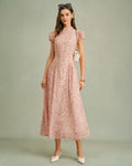 Pink Mock Neck Floral Maxi Dress