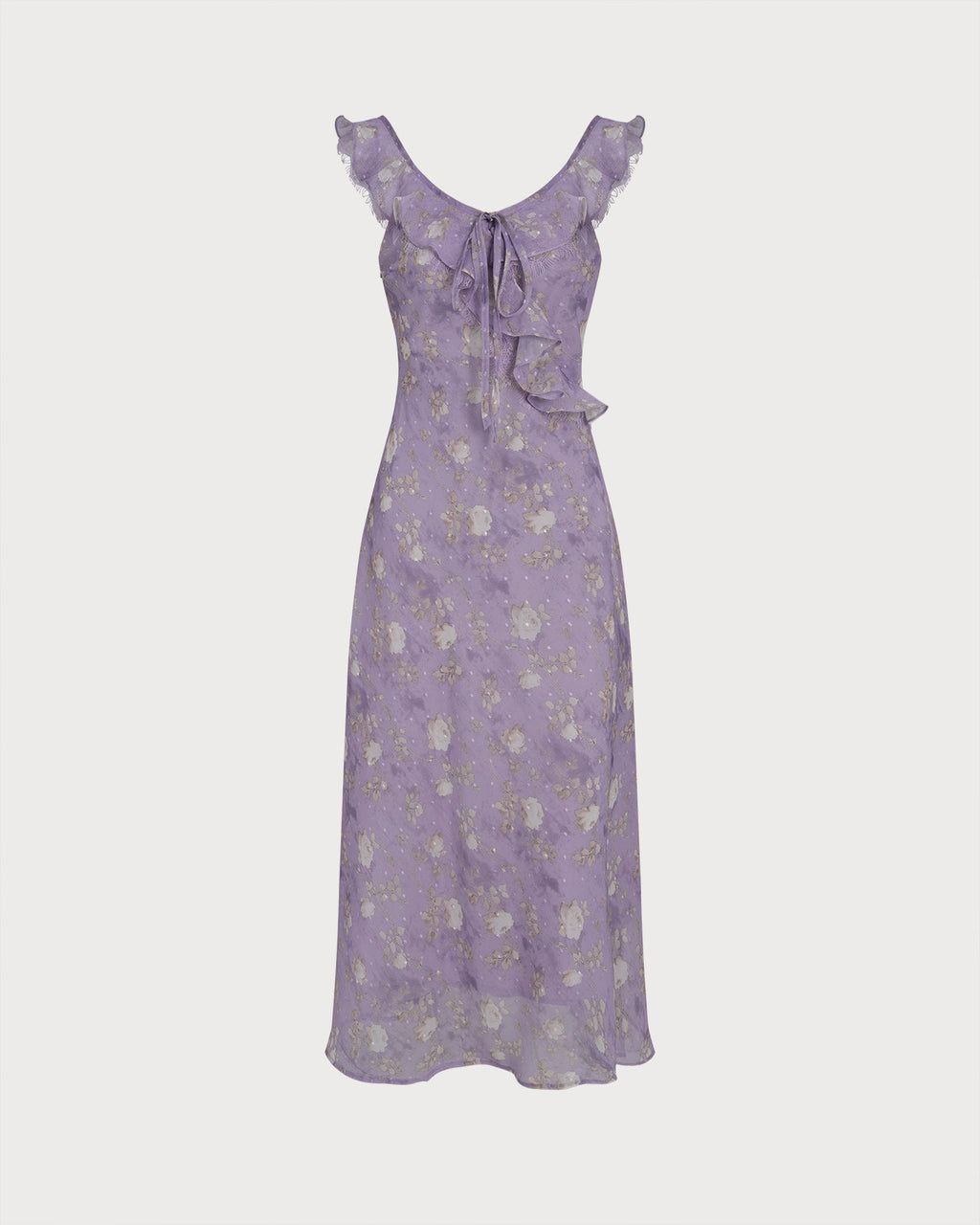 Purple Ruffle Floral Slip Maxi Dress