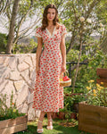 Red V Neck Lace Floral Maxi Dress