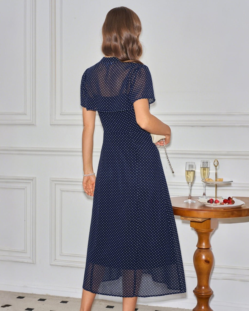 Blue Collar Polka Dot Slip Midi Dress