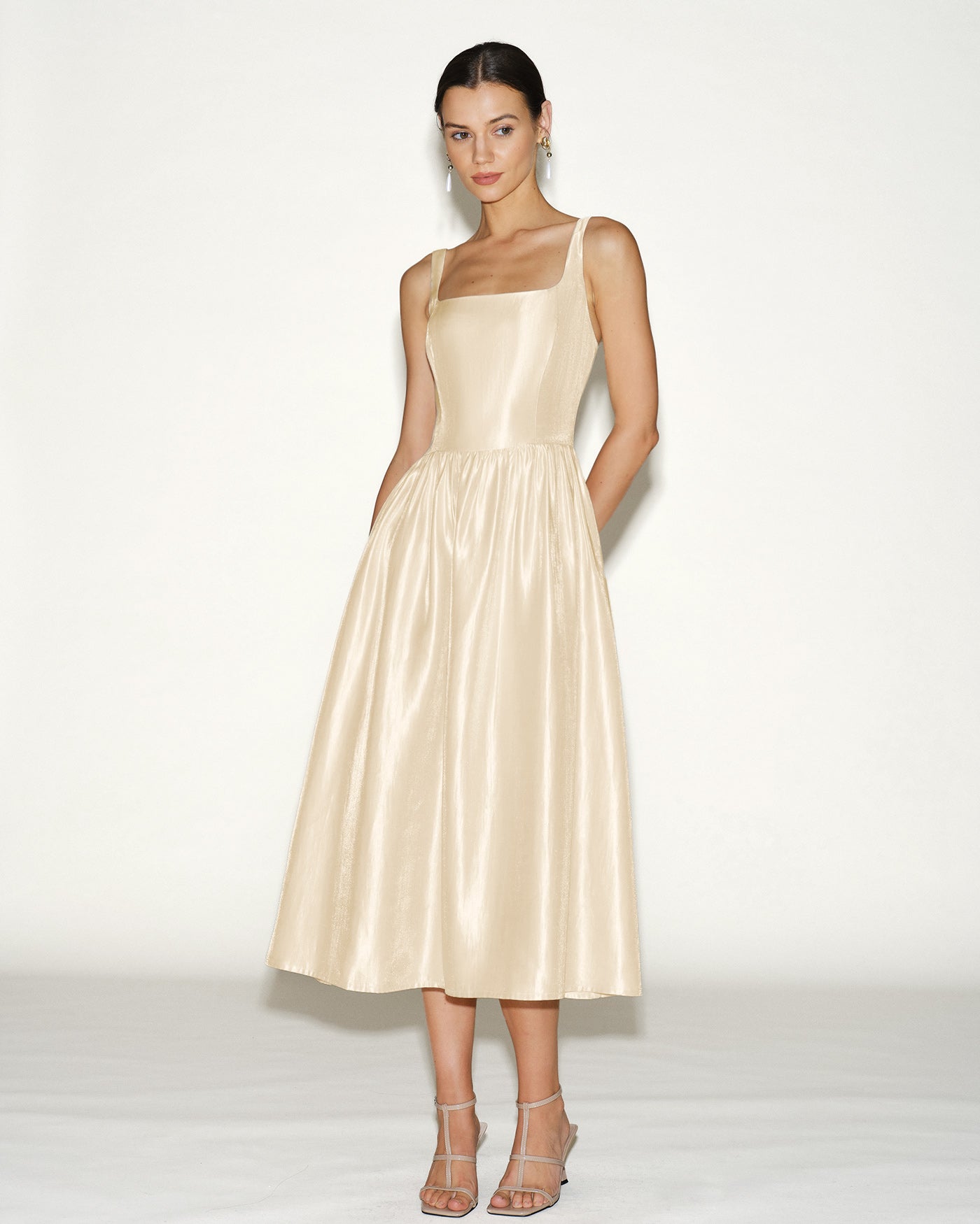 Apricot Zipper Slip Midi Dress
