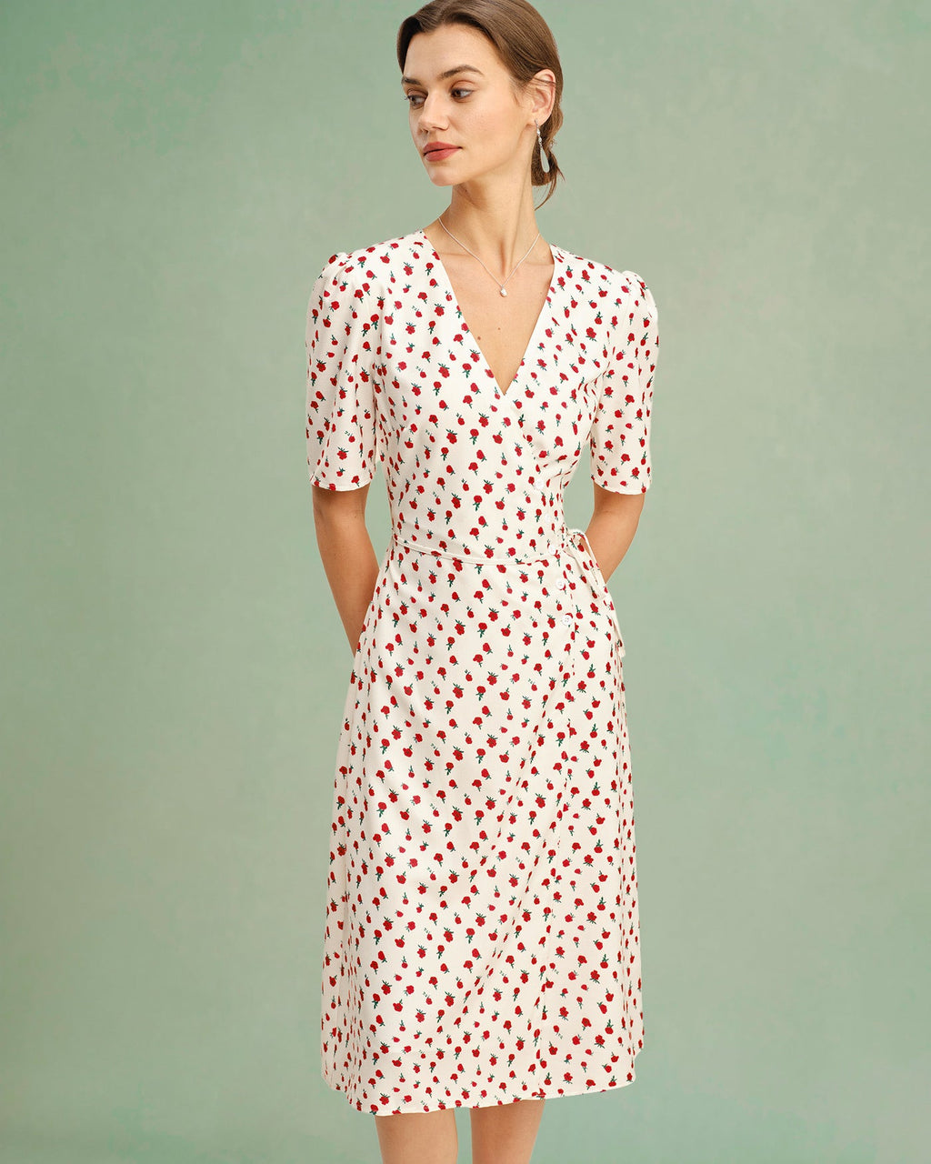 Apricot Floral V Neck Midi Dress