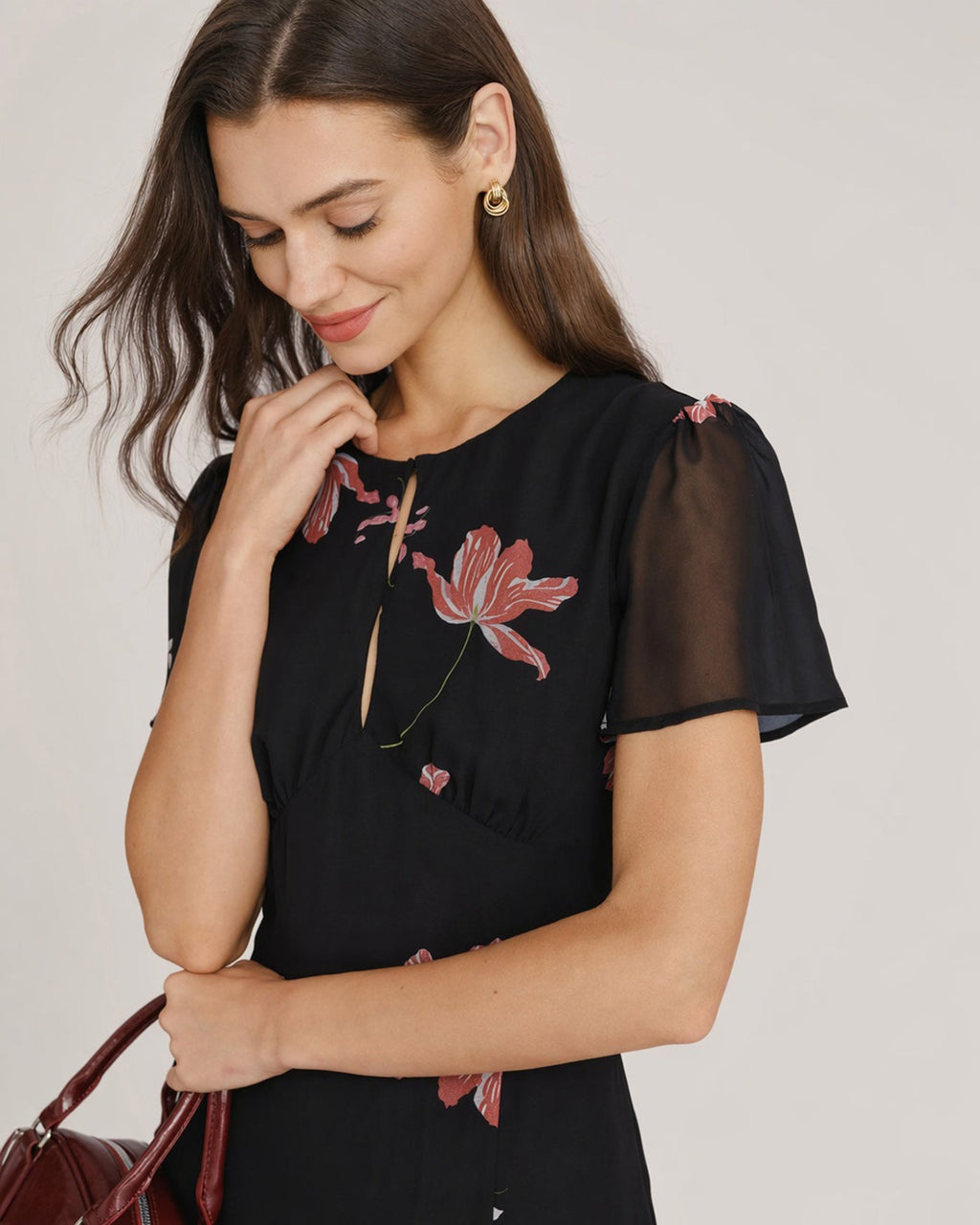 Black Cut Out Floral Midi Dress