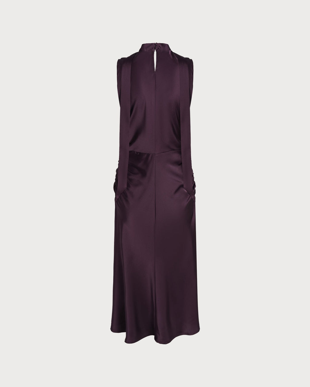 Purple Cowl Neck Mermaid Satin Midi Dress