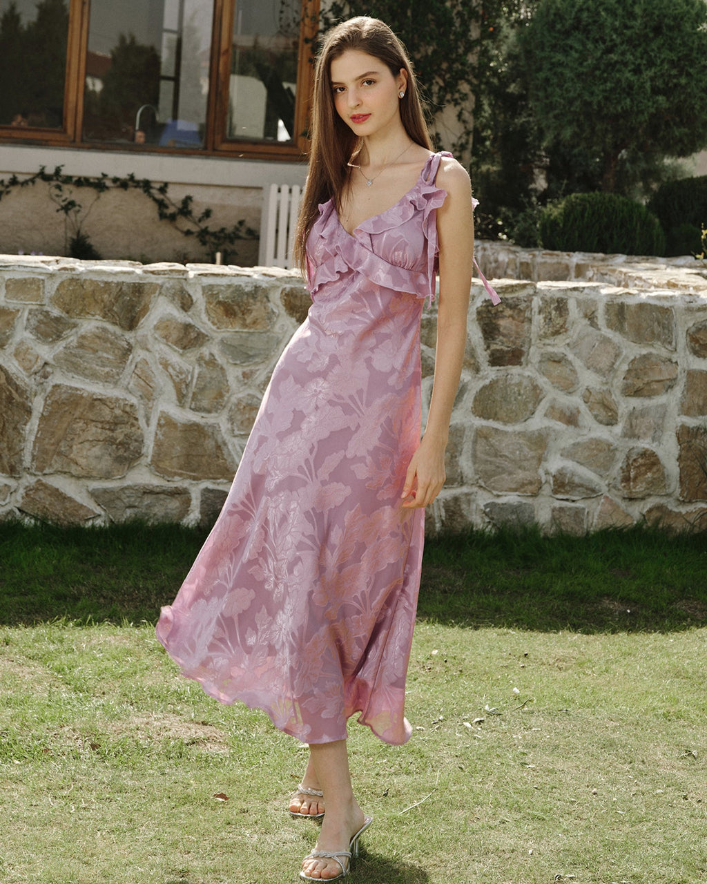 Purple Jacquard Slip Maxi Dress
