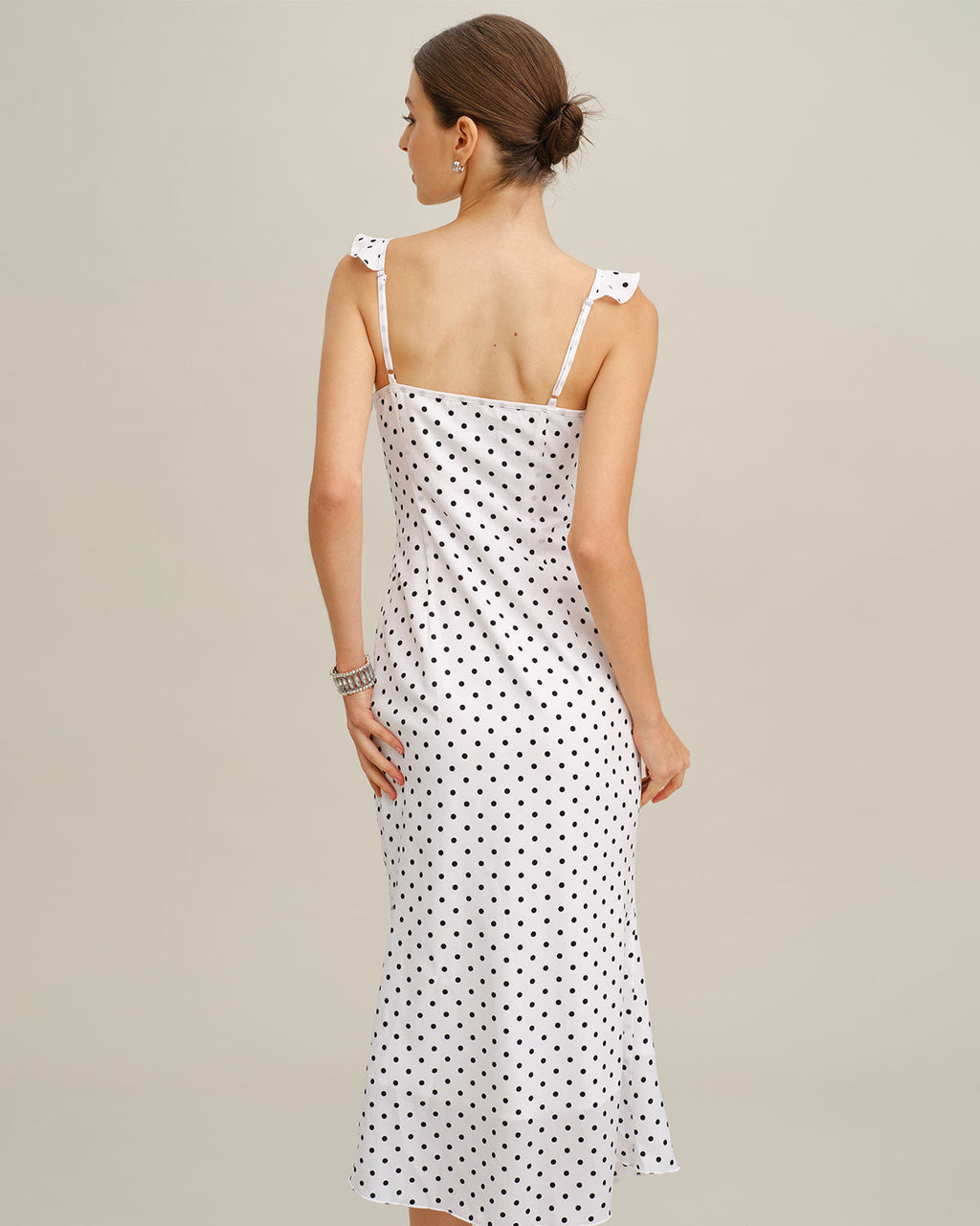White Polka Dot Ruffle Midi Dress