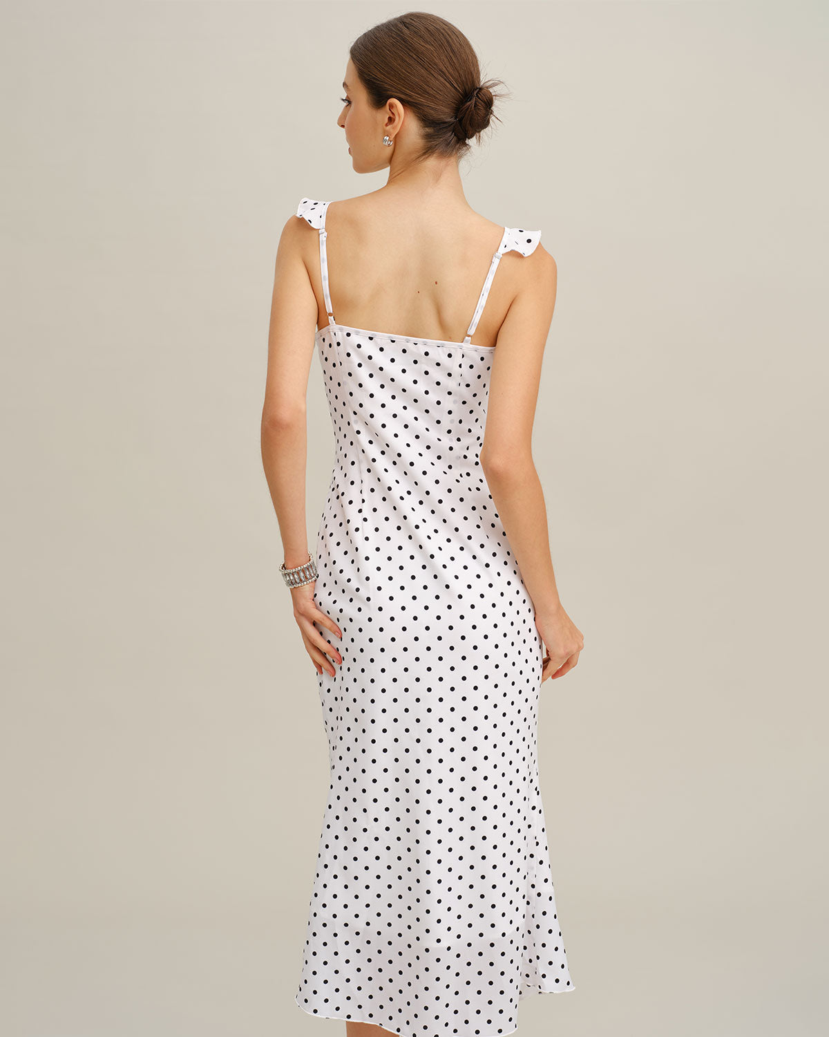 White Polka Dot Ruffle Midi Dress