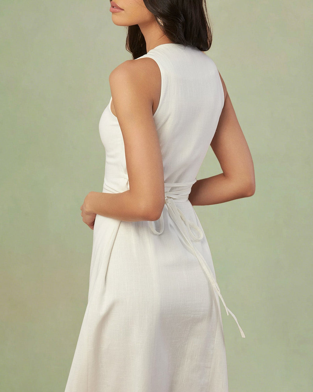White Button Tie Tunic Midi Dress