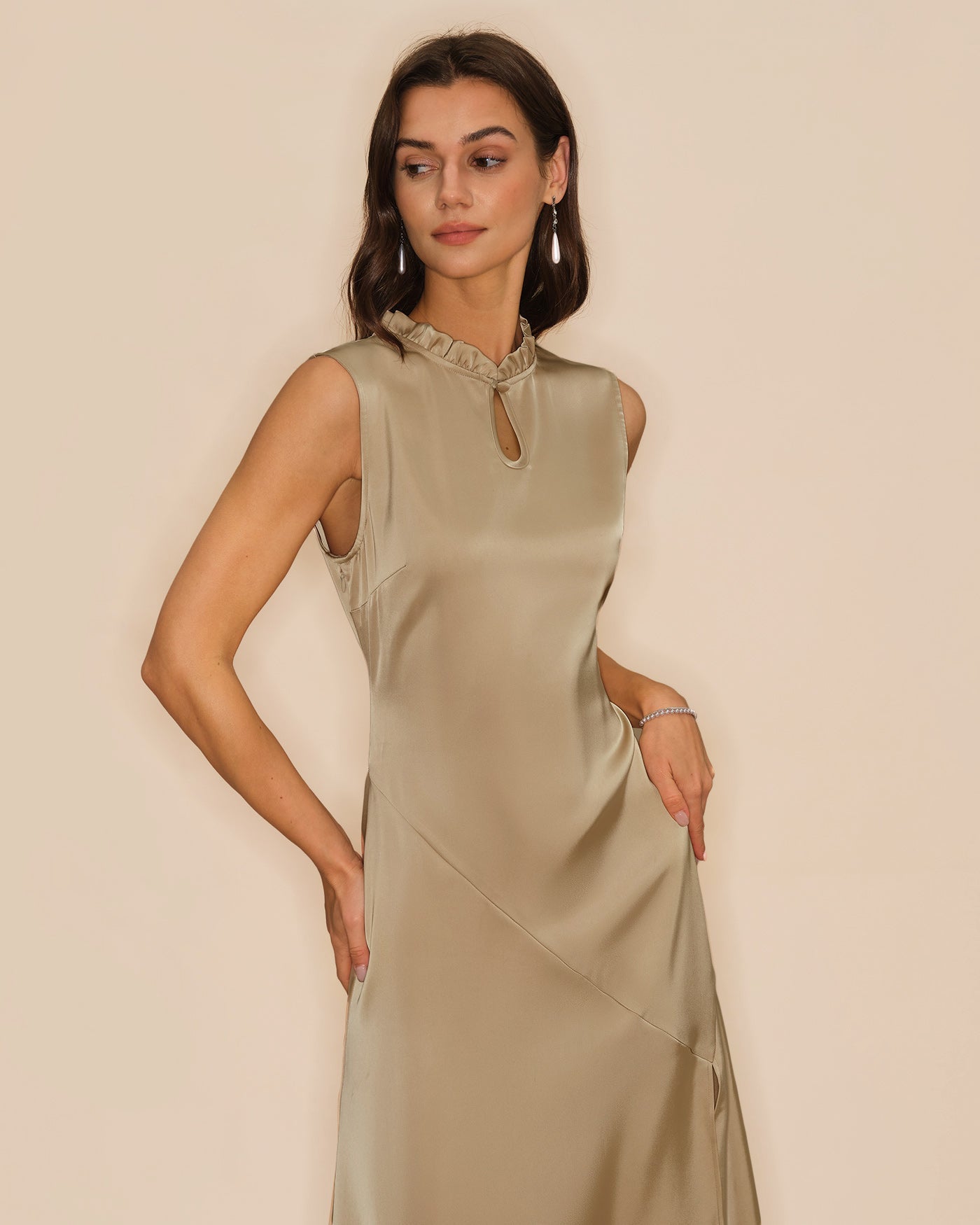 Apricot Ruffled Midi Dress
