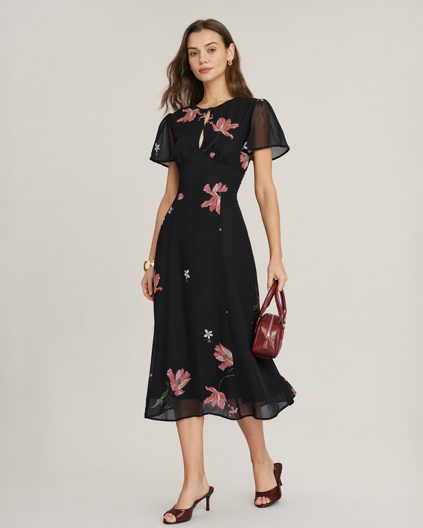 Black Cut Out Floral Midi Dress