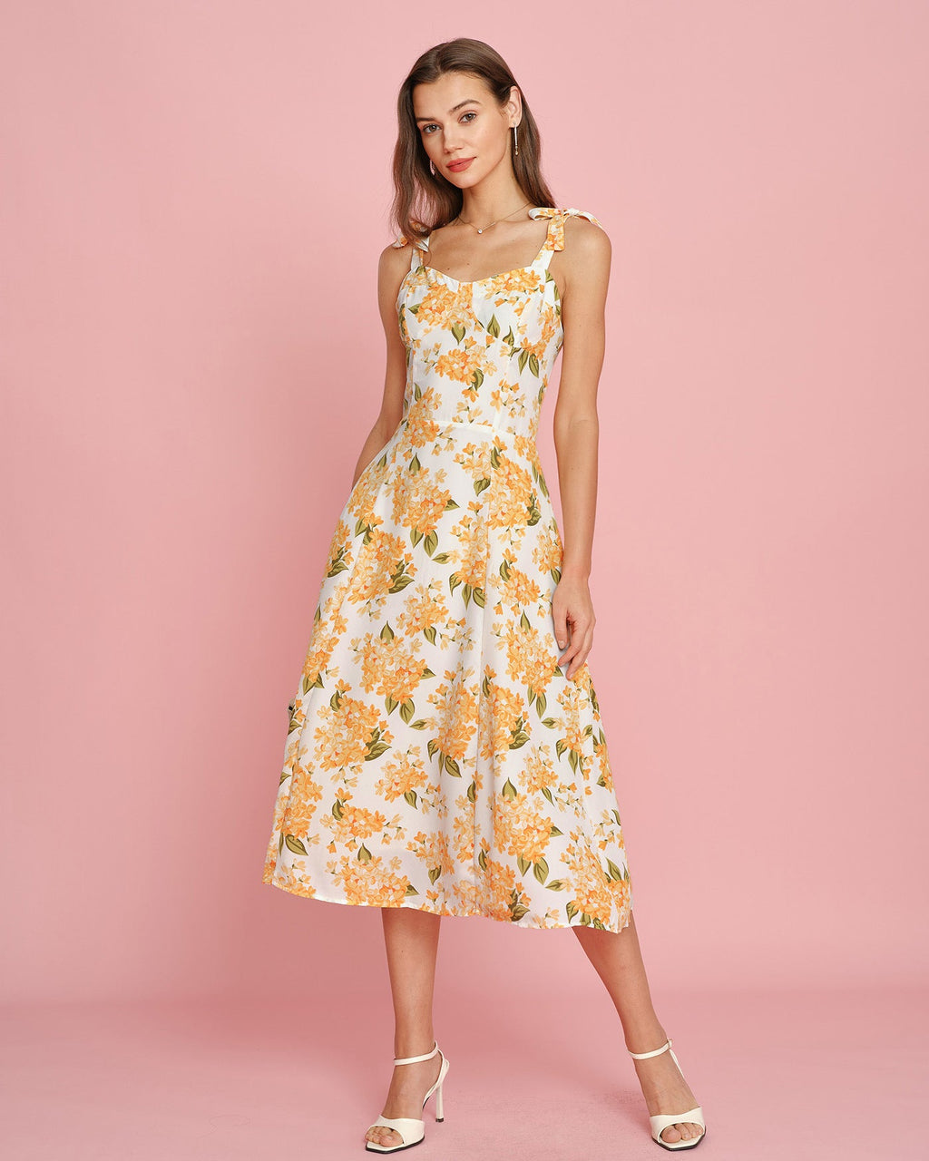 Orange Floral Slip Midi Dress