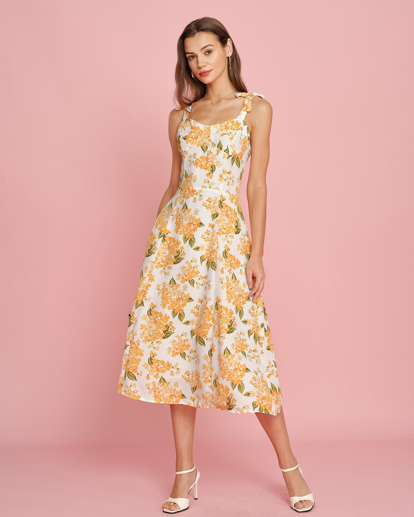 Orange Floral Slip Midi Dress