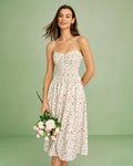 Apricot Floral Shirred Slip Midi Dress
