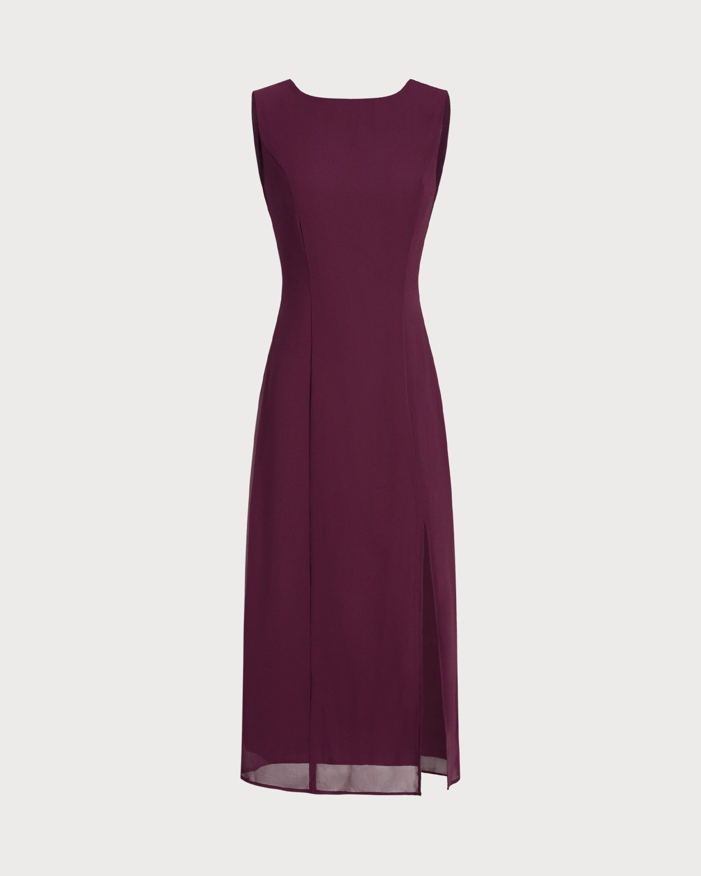 Wine Red Boat Neck Backless Midi Dress
