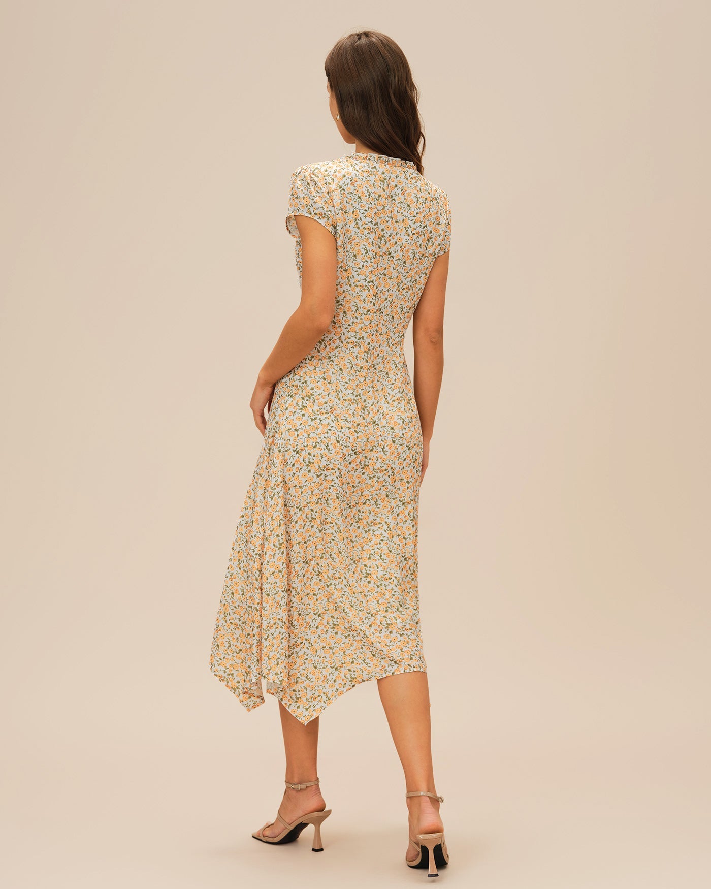 Yellow V Neck Floral Midi Dress