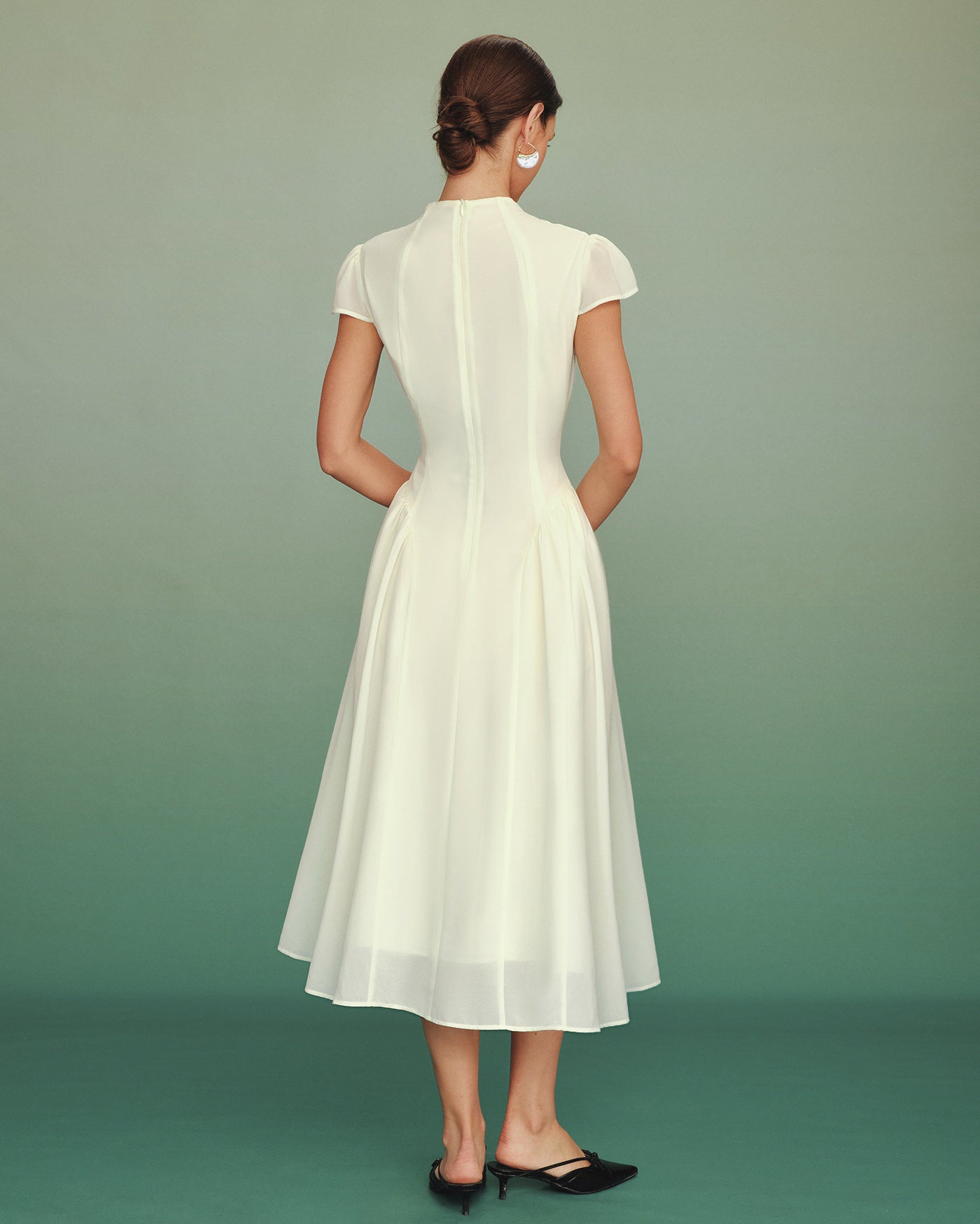 Apricot Mock Neck A-Line Midi Dress