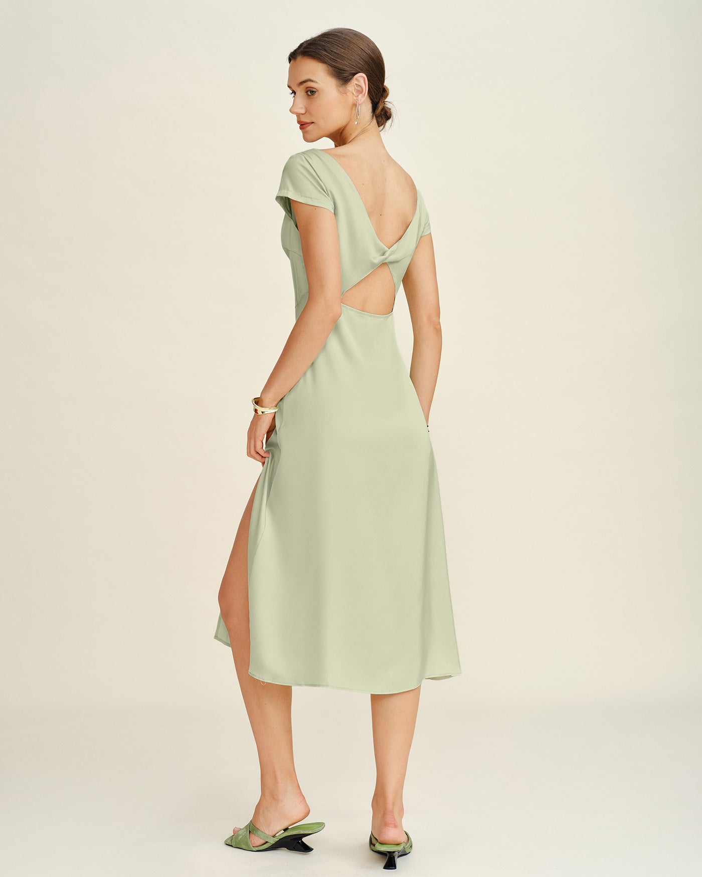 Green Boat Neck Tunic Midi Dress