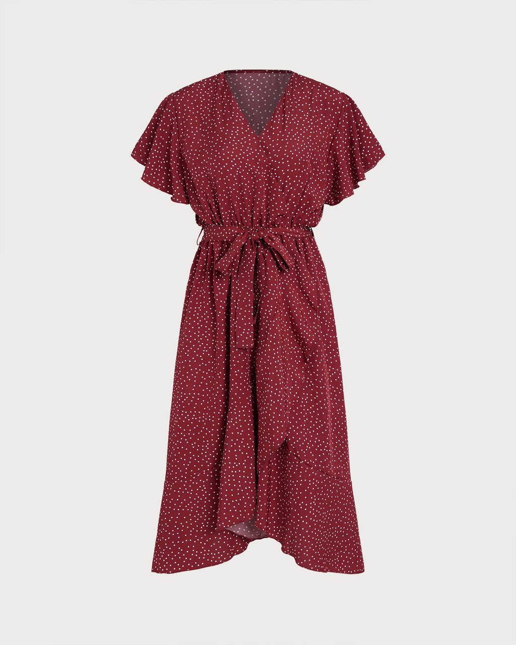 Red Butterfly Sleeve Polka Dot Midi Dress