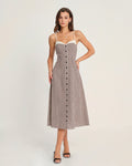 Coffee Plaid Slip Midi Dress