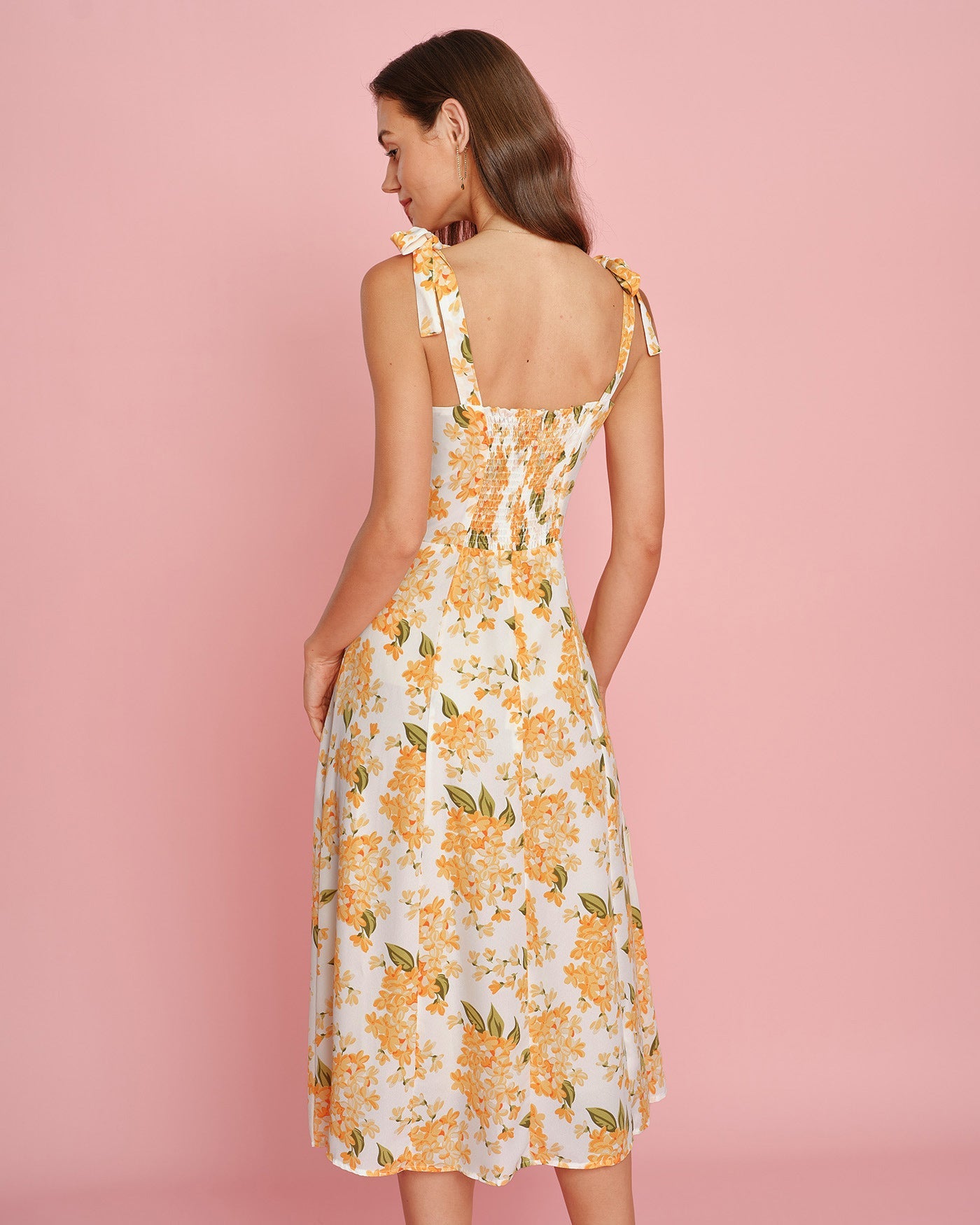 Orange Floral Slip Midi Dress
