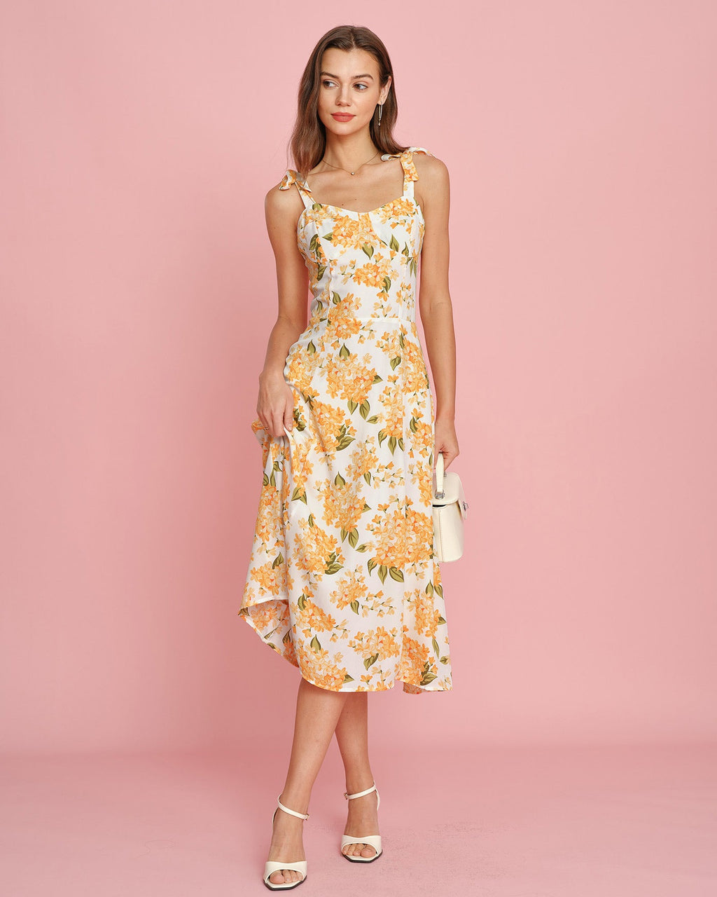 Orange Floral Slip Midi Dress