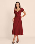 Red V Neck Lace Floral Midi Dress