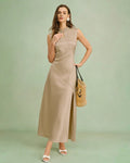 Apricot Ruffled Midi Dress