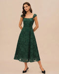 Green Jacquard Cap Sleeve Midi Dress