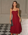 Red A-Line Corset Slip Midi Dress