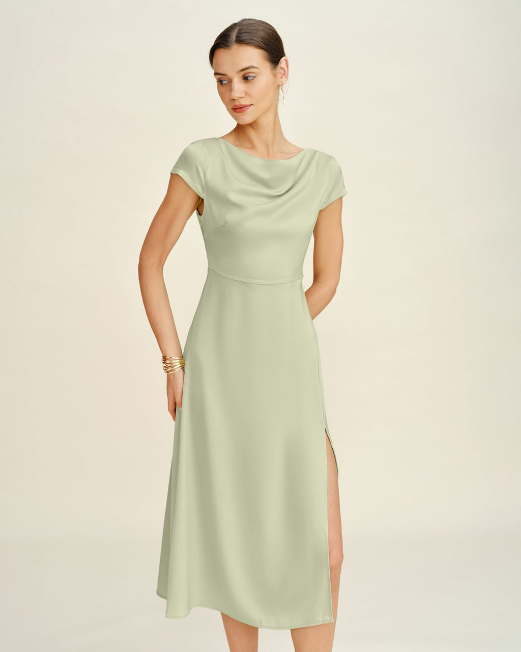 Green Boat Neck Tunic Midi Dress
