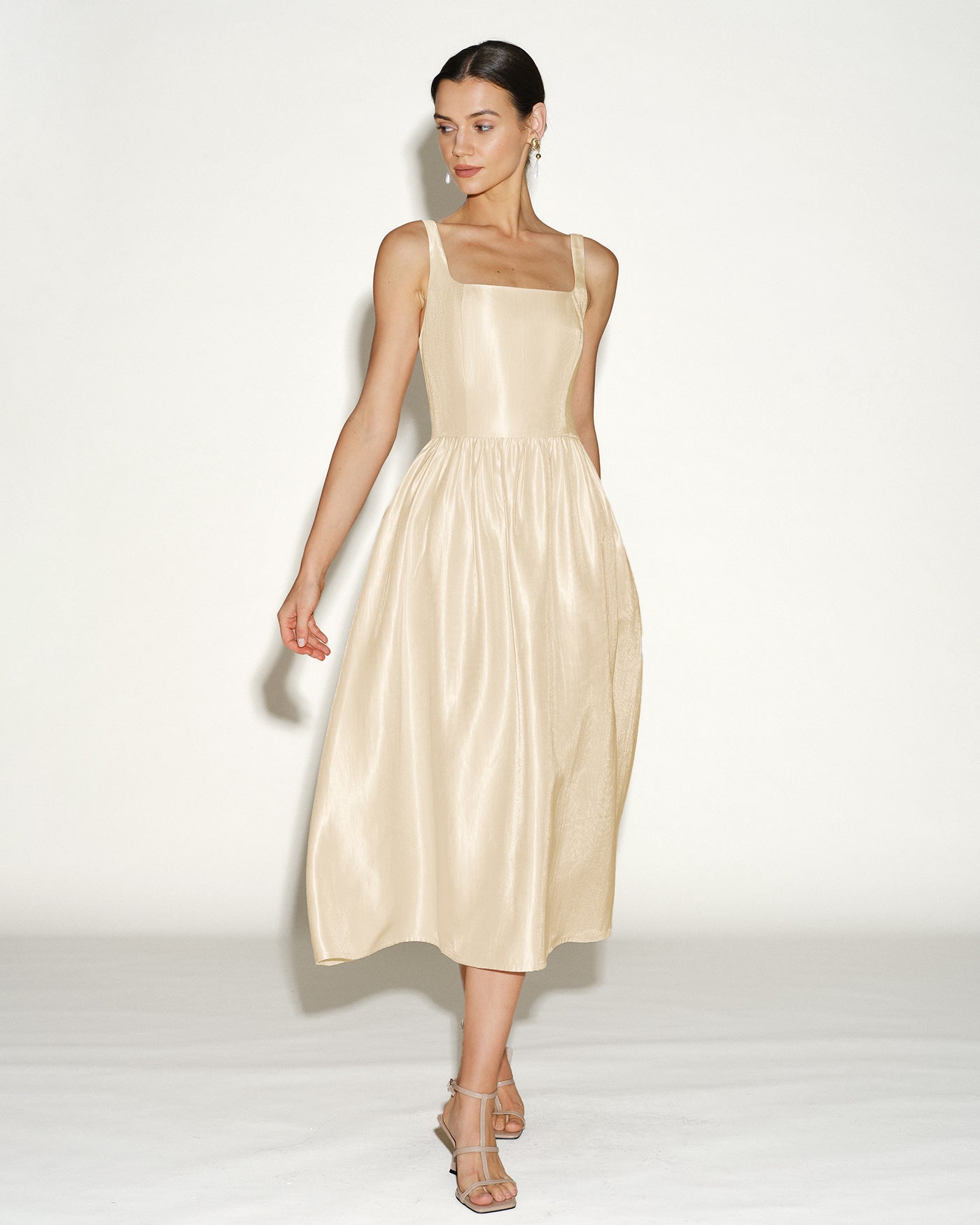 Apricot Zipper Slip Midi Dress