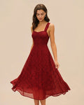 Red Sweetheart Neck Floral Midi Dress