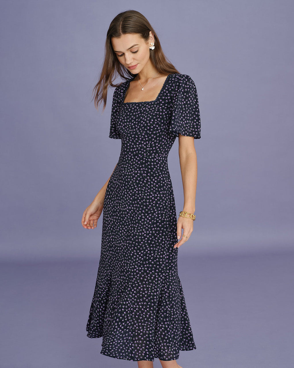 Pueple Floral Butterfly Sleeve Midi Dress