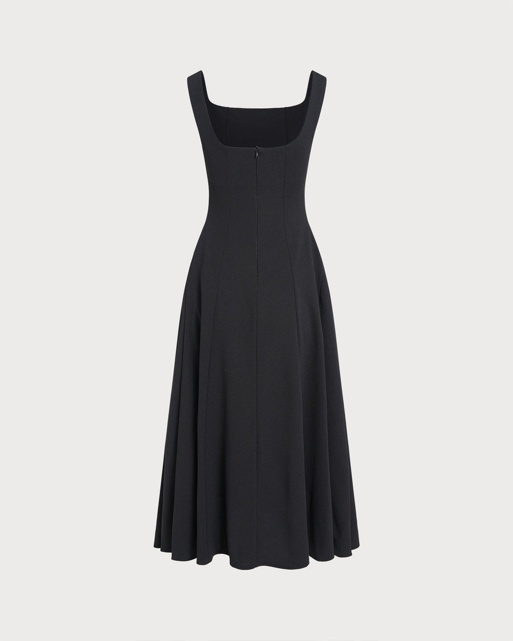 Black Solid Zipper Slip Midi Dress