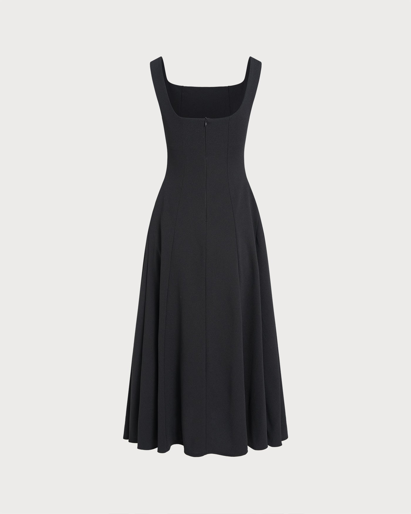 Black Solid Zipper Slip Midi Dress