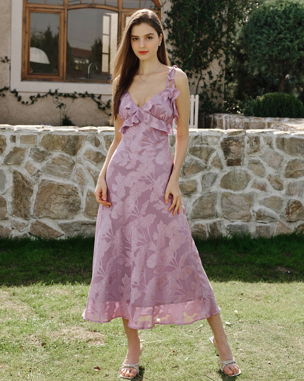 Purple Jacquard Slip Maxi Dress