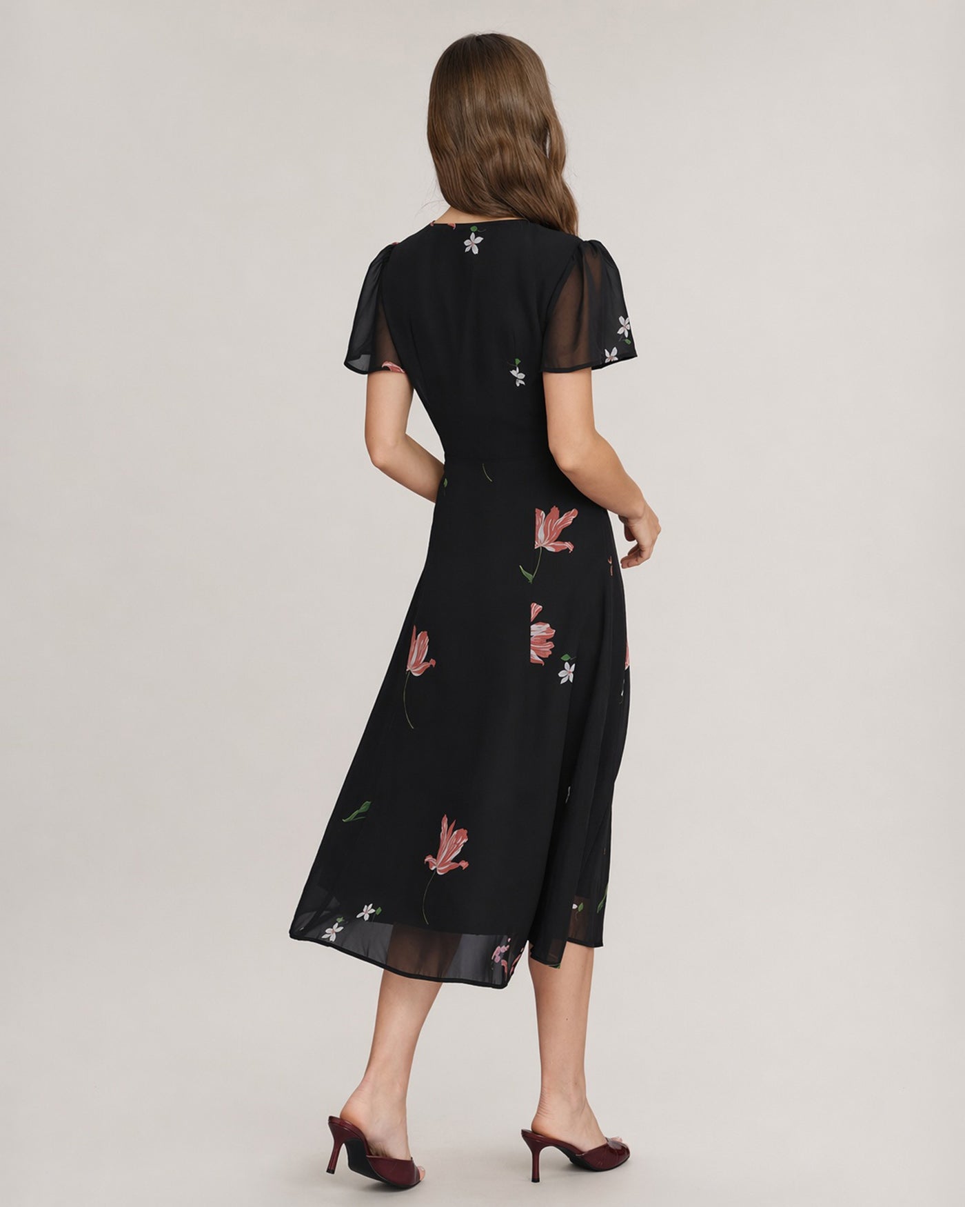 Black Cut Out Floral Midi Dress