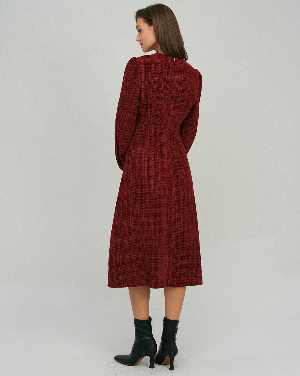 Red Lantern Sleeve A-Line Midi Dress