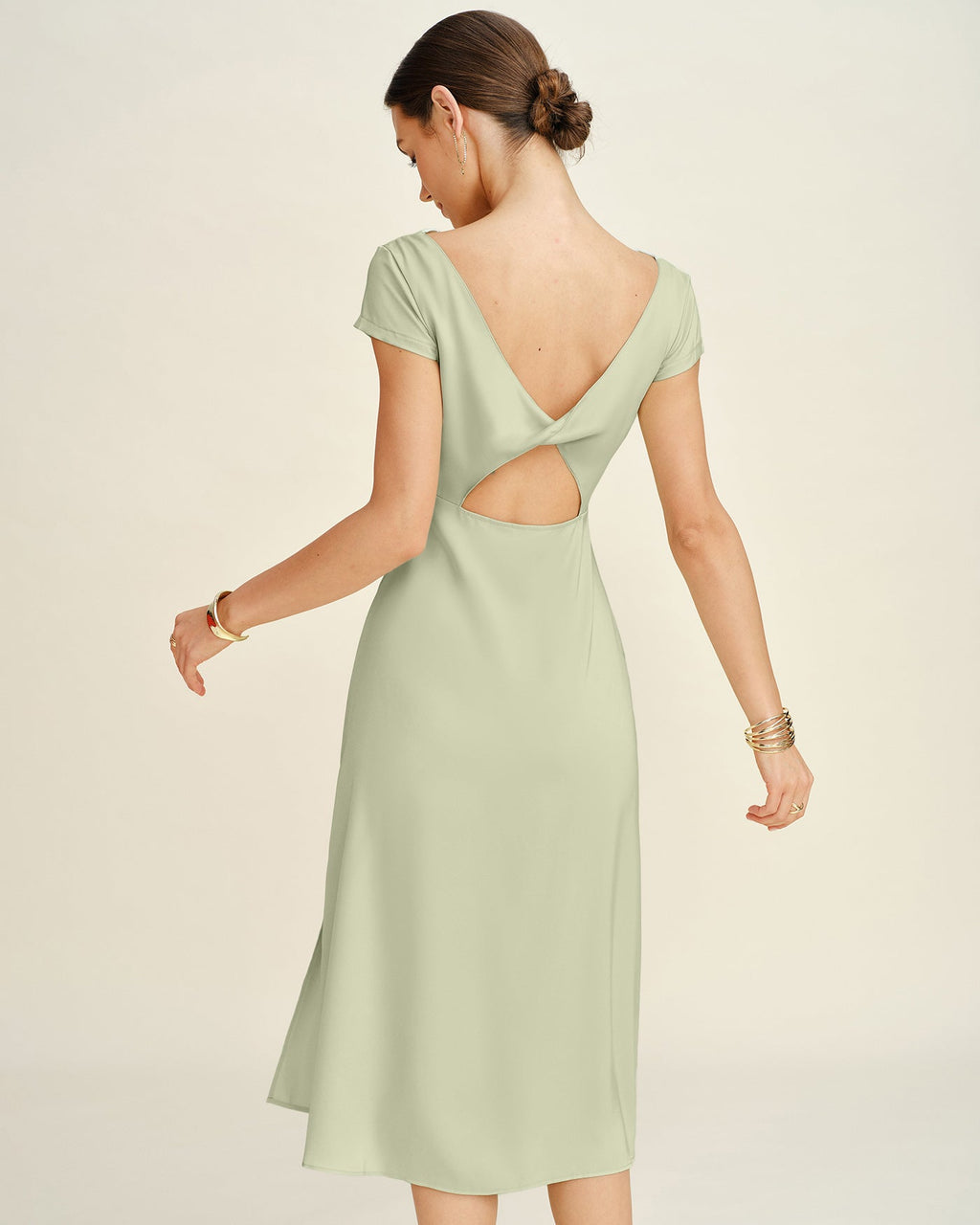 Green Boat Neck Tunic Midi Dress